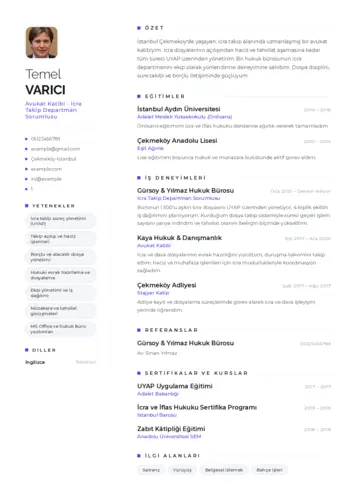 Hukuk Sekreteri Cv Örnekleri cv indir